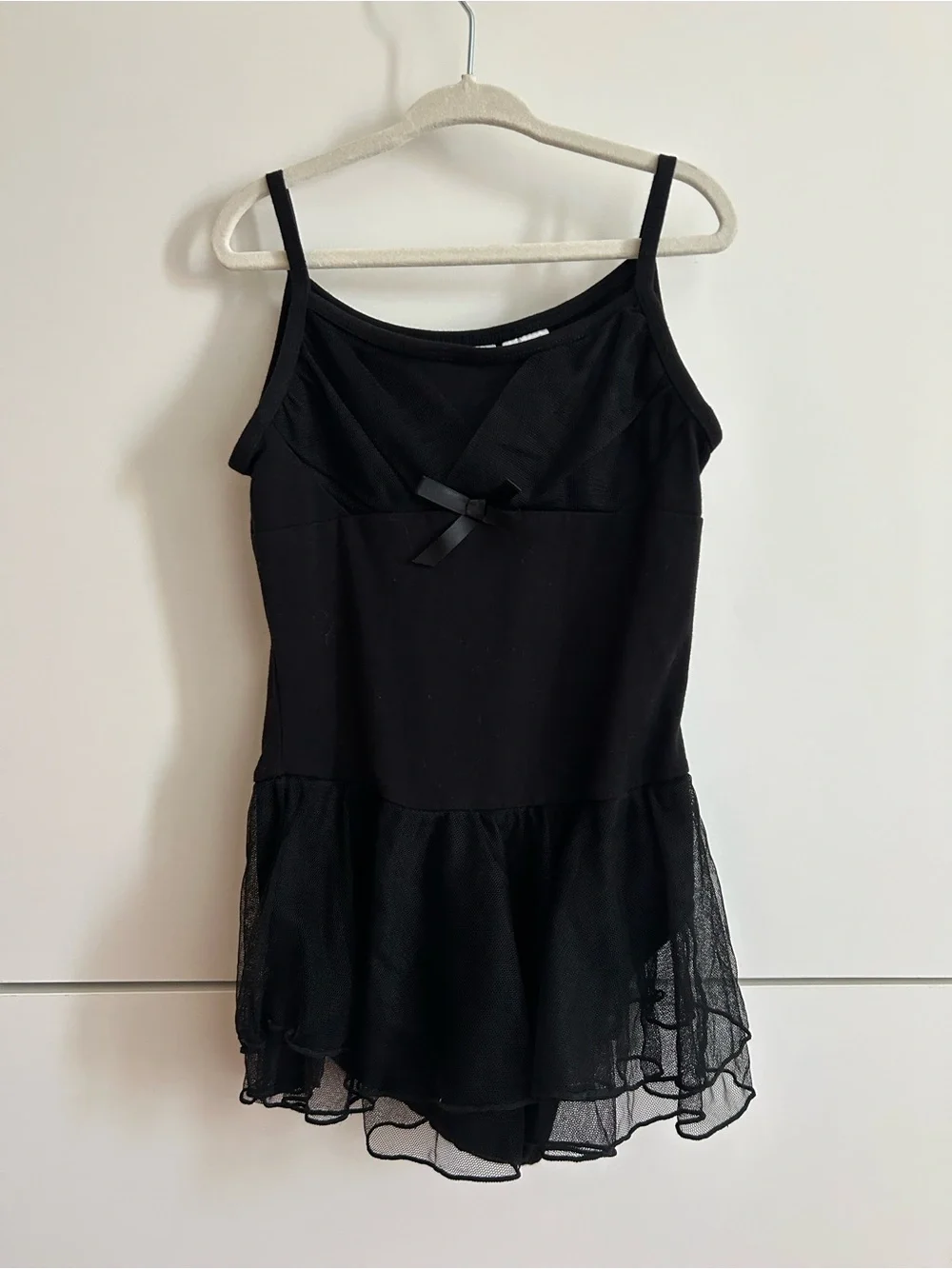 Freestyle Black Sleeveless Ballet Dress with Bow and Mesh Skirt - 7/8